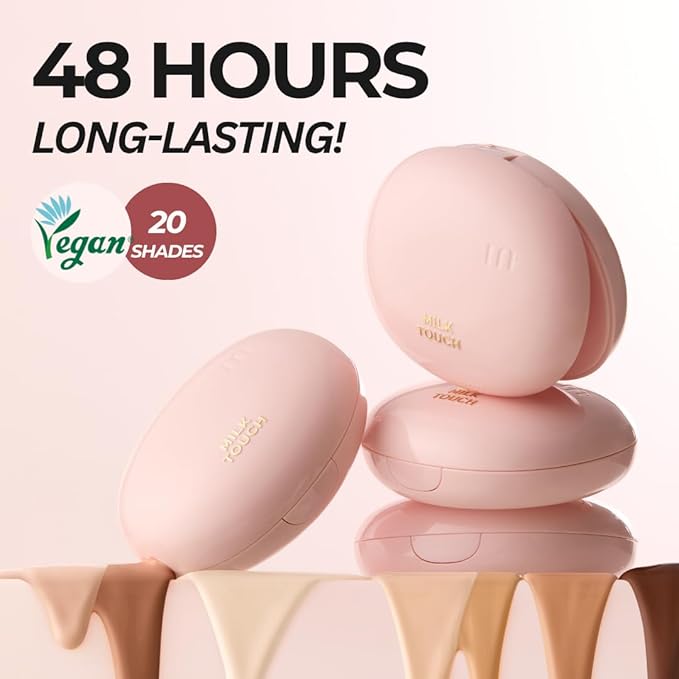 milktouch Cushion Foundation, 24H Flawless Skin, Radiant Shine, No Oxidation, Long-Lasting, Non-Creasing, 60% Hydrating Skincare Infused Korean Foundation, Valentines Gifts (26N Latte)