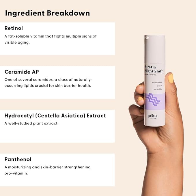 Stratia Night Shift Retinol Cream – Age-Defying Face Moisturizer for Smooth, Radiant Skin, Hydrating & Gentle Lotion for All Skin Types, 1.7 Fl Oz