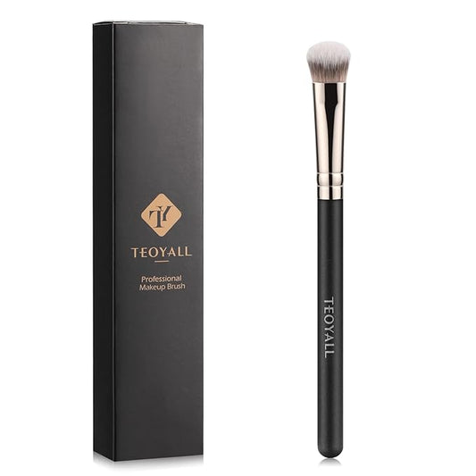 TEOYALL Under-Eye Concealer Brush, Small Flat Angled Synthetic Bristles Flawless Coverage Multitask Brush with Liquid Cream Powder