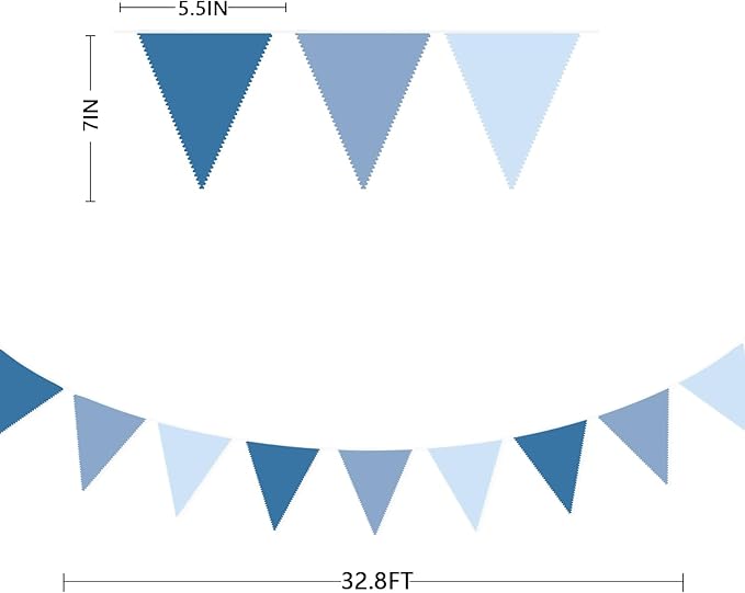 32Ft Retro Blue Party Decorations Dusty Blue Triangle Banner Flag Pennant Fabric Garland Streamers for Nautical Birthday Ahoy Achor Baby Shower Under The Sea Summer Graduation Nautical Party Decor