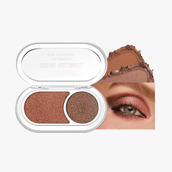 Dual-Color Pearl Eyeshadow Palette – High Pigment Shimmer Eyeshadow Duo,Brown & Brownish Red Shimmer Eye shadow , Silky Blendable Texture, Waterproof Long-Lasting Eye Makeup for Daily & Glam Looks 03#