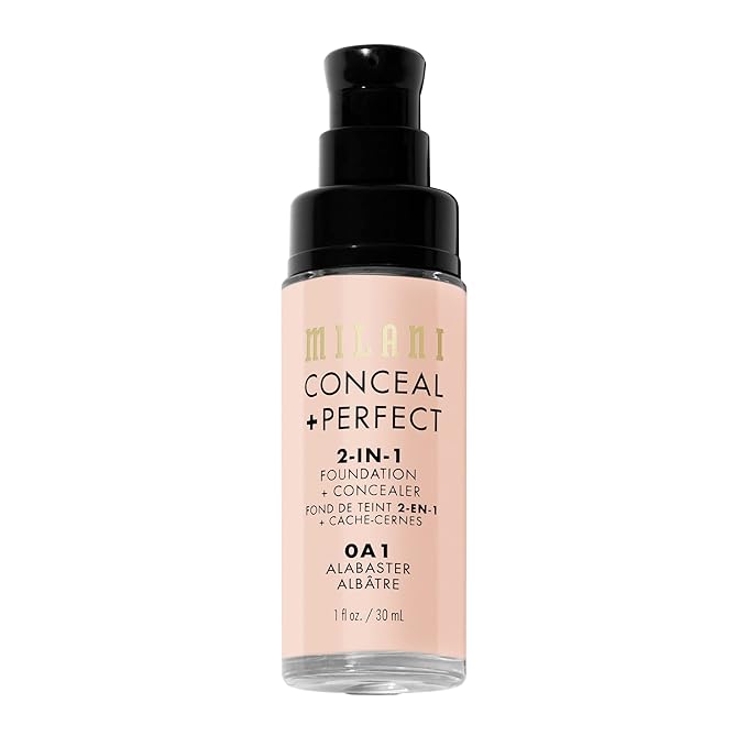 Milani Conceal + Perfect 2-in-1 Foundation + Concealer for a Flawless Complexion, Under Eye Corrector, Cover Redness and Imperfections, Waterproof and Sweatproof - Alabaster