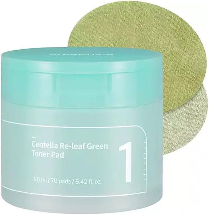 numbuzin No.1 Toner Pads | Centella Re-Leaf Green Toner Pad | Double-Sided | Centella Asiatica, Heartleaf, Licorice Root | Calming, Hydrating, Exfoliating | 70 Pads/6.42 fl. oz.