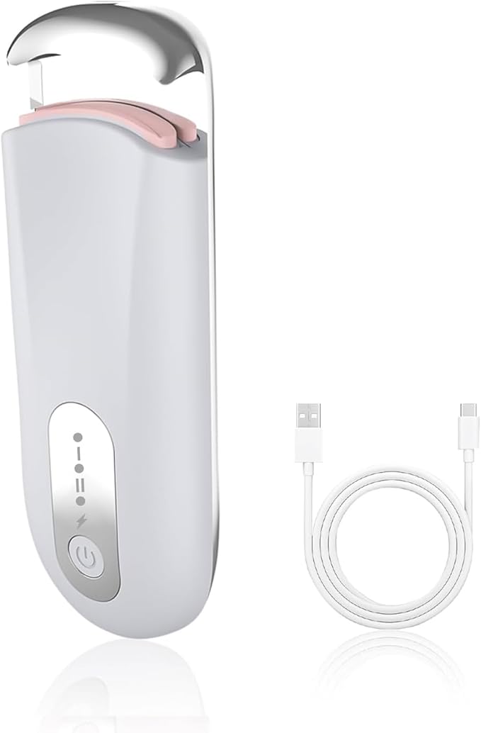 Heated Eyelash Curler for Natural Lashes 2-Level Adjustable Temperature Mini Electric Lash Curler Fast 3-Second Heat Up 24 Hours Long-Lasting Curl