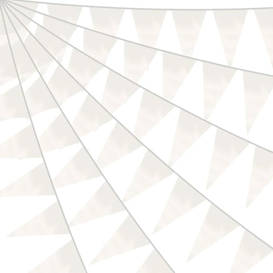 20M/65FT White Triangle Pennant Banner Flag Metallic Fabric Bunting Garland for Christmas Graduation Wedding Engagement Anniversary Bachelorette Birthday Bridal Shower Valentines Hen Party Supplies