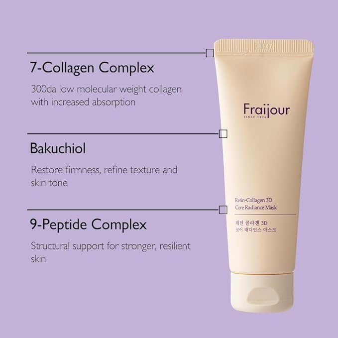 Fraijour Retin-Collagen 3D Core Radiance Mask – Firming Wash-Off Mask with Peptides & Bakuchiol, Tightens & Nourishes Skin, Restores Radiance & Glow, For All Skin Types, 2.54 fl.oz.