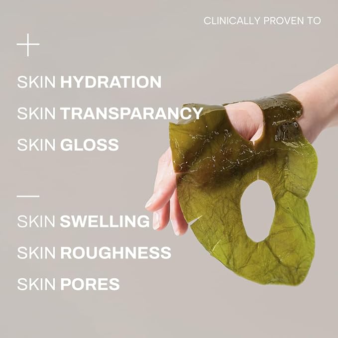 Whamisa Organic Algae Kelp Facial Sheet Mask, De-Puffing, Deep Hydration, Soothing, Moisturizing, Postbiotics, Fermentation (5 PCS/Pack)