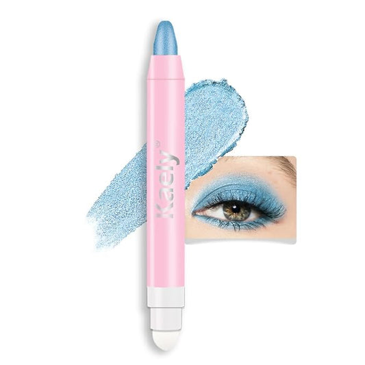 2-in-1 Cream Eyeshadow & Highlighter Stick, Waterproof Sky Blue Shimmer Eye Shadow Pencil for Women, Long-Lasting Pigmented Makeup, sombras para ojos 08