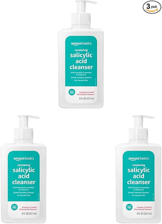 Amazon Basics Renewing Salicylic Acid Cleanser with Ceramides & Vitamin D, 8 Fluid Ounces, 3-Pack