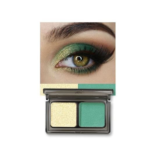 Gold Shimmer Eyeshadow Matte Green Double Colors Palette, High Pigment Eye Shadow Powder, Blendable Smooth and Texture Waterproof, Smudge-proof, Durable and Long-lasting Makeup Palette 03#