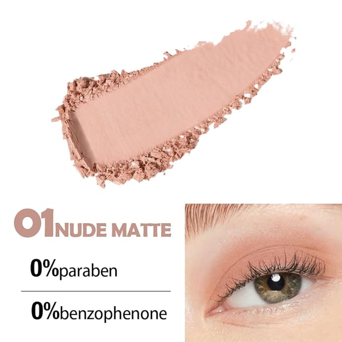 Eyeshadow Single Matte, High-Pigment Monochrome Eye Shadow Pressed Powder, Everyday Velvety Silky Eye Makeup Looks, Professional Long-Lasting Waterproof Single Eyeshadow Palette, Nude 01