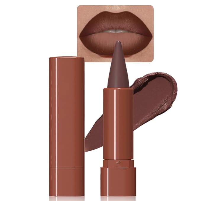 BINGBRUSH 2-in-1 Gradient Dark Brown Lip Liner & Lipstick Combo,Matte Longwear Waterproof Lip Pencil with Cone Tip,Smudge Proof Crayon for Flawless Ombre Contour,Women's Long Lasting Makeup Set