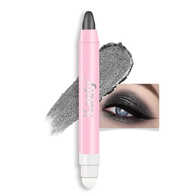 evpct 1Pcs Pearl Black Shimmer Cream Eye Shadow Brightener Sticks for Eyes, Double Ended Cream Eyeshadow Stick Pencil Pen with Applicator, Eye Shadow Palette Highlighter Makeup Waterproof Pigmented 03