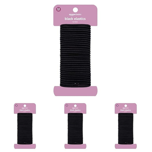 Amazon Basics Elastics Black 32 Count (Pack of 4)
