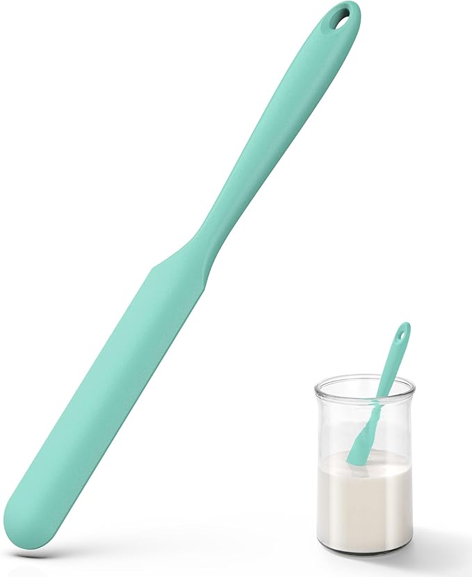 U-Taste Skinny Silicone Jar Spatula: 600ºF Heat-Resistant Food-Grade 10in Long Narrow Sourdough Stirring Stick, Seamless Flexible Peanut Butter Spreader for Scraping Icing Bread Cream, Jam (Aqua Sky)