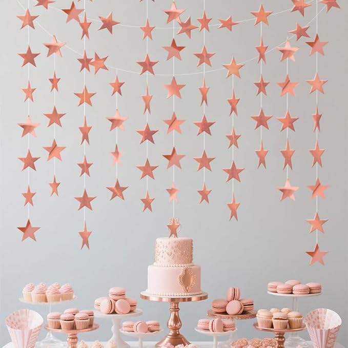 Rose Gold Shining Star Hanging Garland Rose Gold Hanging Sparkling Star Streamer Glitter Bunting Banner Twinkle Backdrop for Wedding Baby Shower Birthday Christmas Decorations 40 Feet