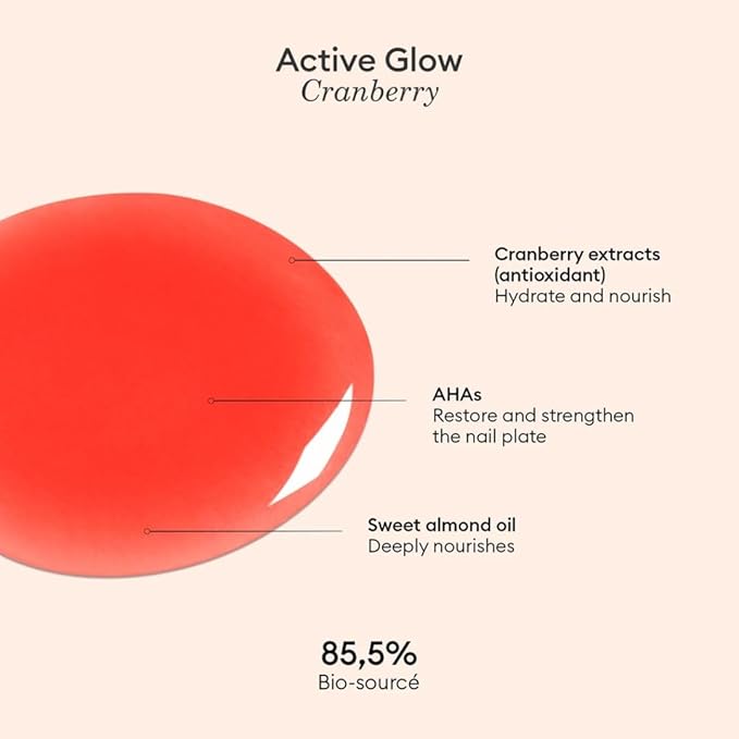 Manucurist Active Glow Cranberry All-in-One Perfecter Nail Polish & Care - No Lamp - Vegan & Made in France Ultra-Glowy Coral Mirror-Like Shine - Nail Concealer & Care - Plant-Based Ingredients