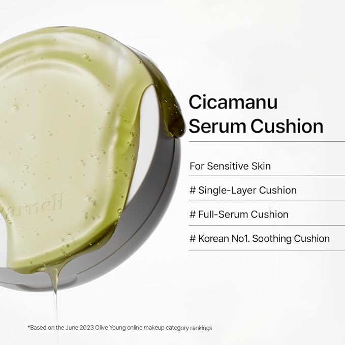 Parnell Cicamanu Serum Cushion - Moisturizing Foundation for Soothing, Coverage, Glass Skin and Lightweight for Sensitive and Dry Skin Pearl Skin (0.52 Fl Oz) (23N)