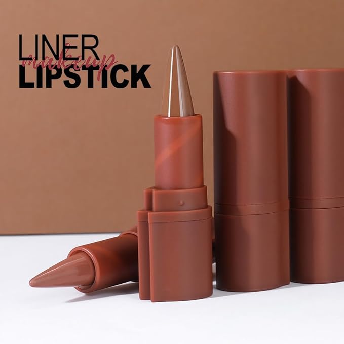 2in1 Gradient Lip Liner & Lipstick Combo,Matte Longwear Waterproof Lip Pencil with Cone Tip,Smudge Proof Crayon,Ombre Contour,Women's Long Lasting Makeup Set-(04#Cinnamon Spice+05#Caramel Latte)