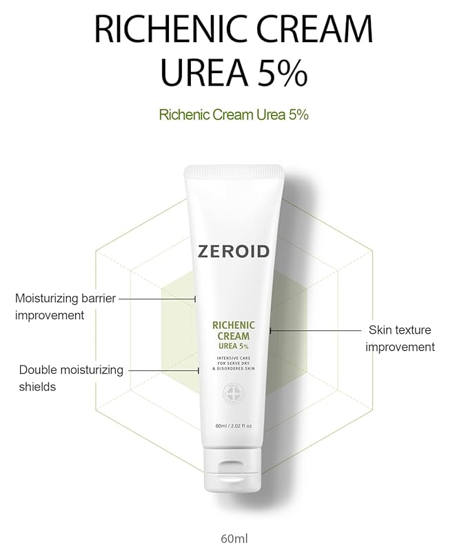 ZEROID | Richenic Cream with Urea 5% | Intensive Skin Care for Dry & Disordered Skin | Korean Face Moisturizer | Skin Lotion for Barrier Repair | Korean Dermocosmetic Skincare | 2 fl oz (60ml)
