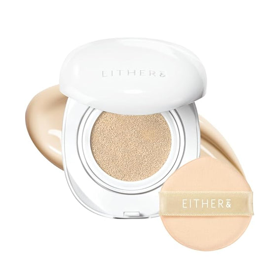 EITHER& Glow Pixel Cushion Foundation, Glowy Skincare, Korean Makeup, Natural Coverage, Moisturizing, Lightweight, Long Lasting Coverage for Flawless Skin (17N Vanilla)