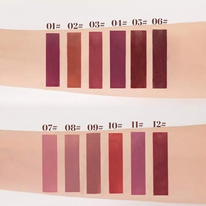 evpct 12Pcs Matte Liquid Lipstick Set, Plum Mauve Maroon Wine Burgundy Red Waterproof Long Lasting Lipstick for Women,Lip Stain Lip Gloss Set Lip kit, 24 Hours Original Smudge Proof labial