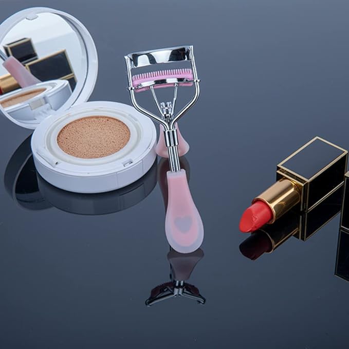 Stainless Steel Eyelash Curler with Built-in Comb Pinch Pain-Free Suitable for Any Eye Shapes and Sizes, with 5 Silicone Refill Pads (Hazy Pink)