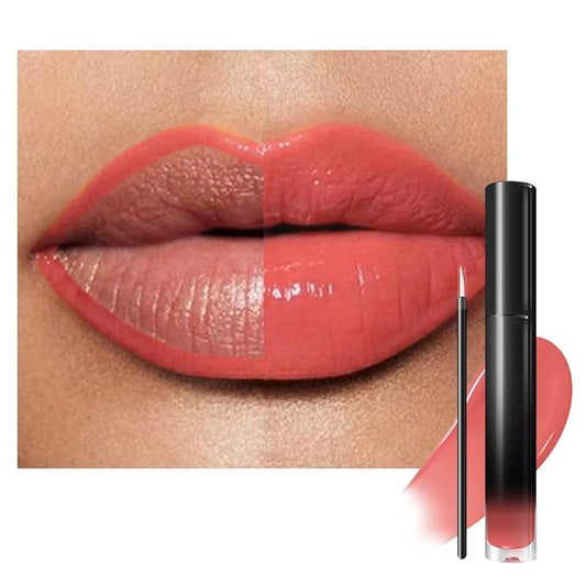 evpct Coral Nude Pink Shiny Longwear No-Budge Liquid Lip Color Lipstick Makeup, Highly Pigmented Color Instant Shine, Waterproof Long Lasting Lipstick Women Lip Stain Gloss with Lip Liner Brush, 20#