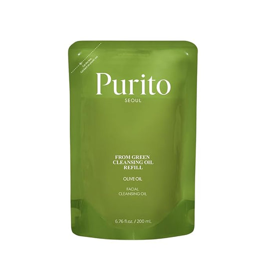 PURITO From Green Cleansing Oil Refill, Fragrance-Free Makeup Remover for Face & Eyes, Gentle Vegan Oil Cleanser for Sunscreen & Waterproof Makeup, Cruelty-Free Korean Skin Care