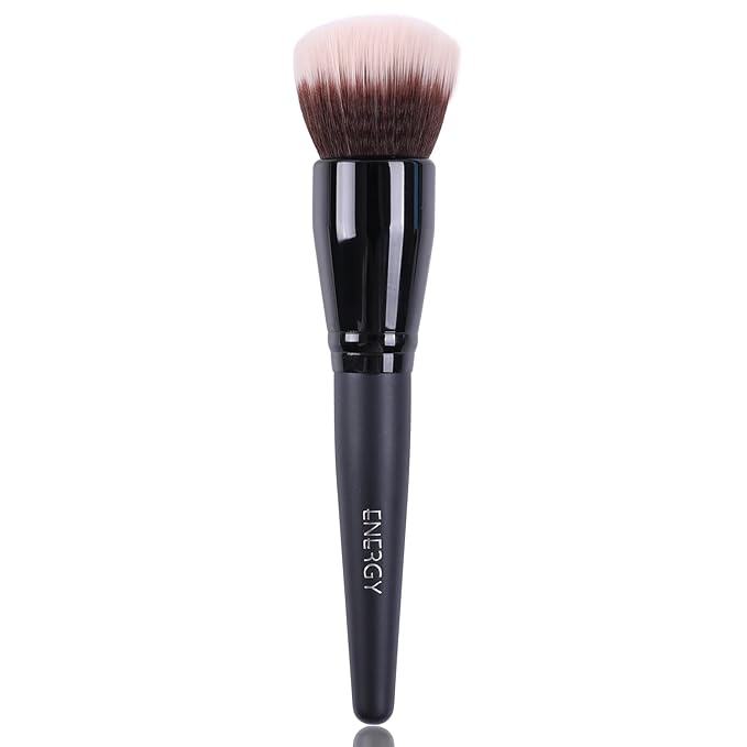 ENERGY Stippling Brush,Professional Makeup Brush for Liquid, Contour, Foundation, Bronzer, Blush, Powder, Buffing, Blending, Soft Vegan Synthetic Bristles, Face Make Up Tool,Black