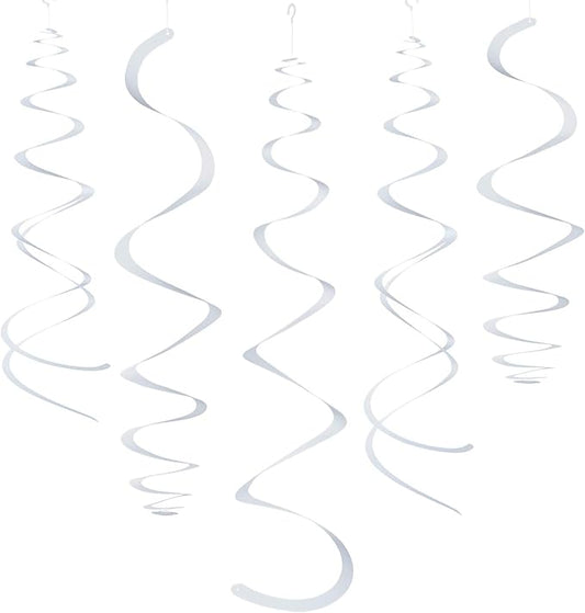 White Party Hanging Swirl Decorations Plastic Streamer for Ceiling, Pack of 28