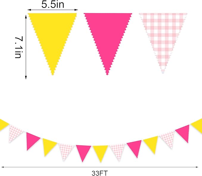 33 Ft Softball Theme Hanging Banner Decoration Triangle Flag Pink Yellow Pennant Plaid Fabric Bunting Garland for Birthday Baby Shower Sports Party Supplies