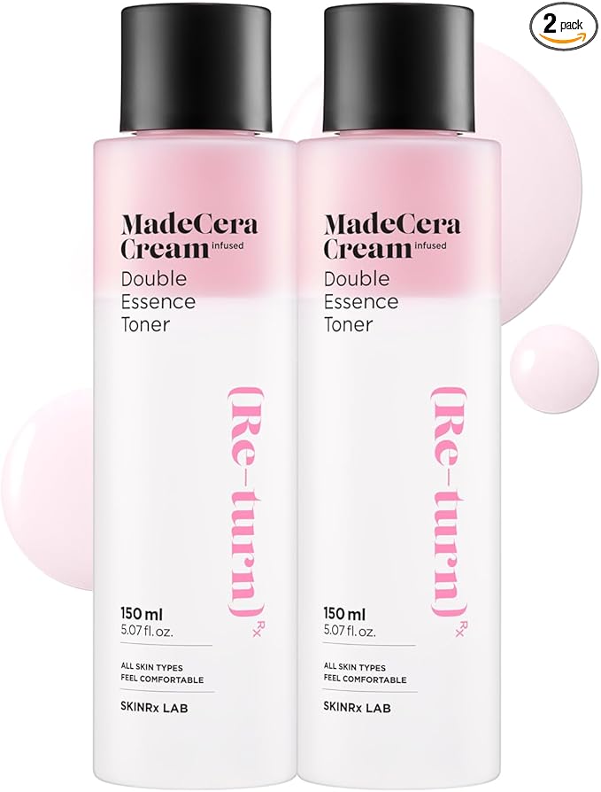 SKINRxLAB MadeCera Cream Double Essence Korean Toner 2 Pack - Hydrating and Soothing Toner with Milk Protein, Ceramide, Beta-Glucan - Moisturizing Strawberry Milky for Irritated Skin