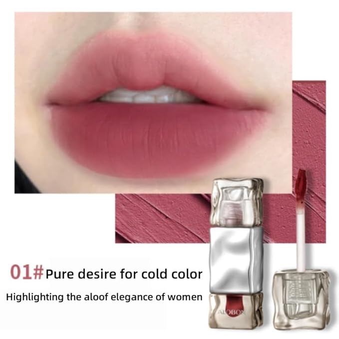 ALOBON Cream Lip Gloss Lipstick, Long-Lasting Color Development Cranberry Red Anti-Smudge Matte Lipstick (01 Pure desire for cold color)