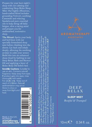 Aromatherapy Associates Deep Relax Sleep Mist. Body and Linen Spray for Restorative Sleep. Made with Vetivert, Chamomile and Sandalwood Essential Oils (0.34 fl oz)