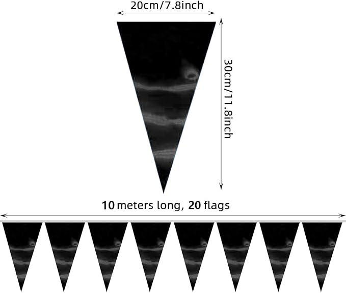 20M/65FT Black Triangle Pennant Banner Flag Metallic Fabric Bunting Garland for Christmas Graduation Birthday Wedding Engagement Bachelorette Holiday Halloween Celebration Hen Party Supplies