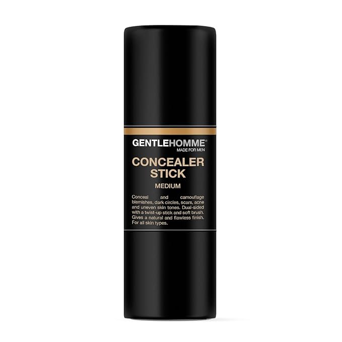 Concealer Stick with Brush for Men - Eraser Dark Circles - Men’s Multi-Use Concealer - Dual Sided Full Coverage with Soft Brush - Buildable Coverage Makeup - All Skin Types - (Medium)