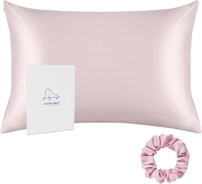 ALASKA BEAR 20 by 54 Silk Pillowcase for Curly Hair Women and Couple Pillow Slip Washable, Body Size (1pc, Pink)