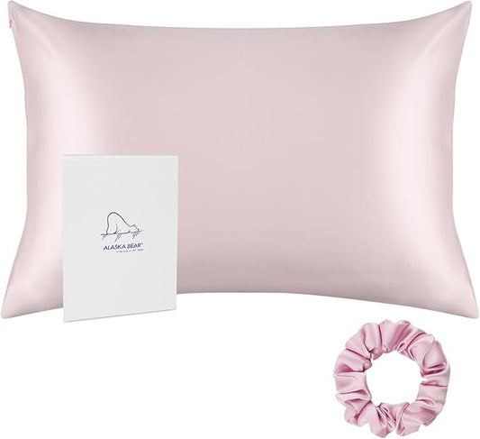 ALASKA BEAR 20 by 54 Silk Pillowcase for Curly Hair Women and Couple Pillow Slip Washable, Body Size (1pc, Pink)