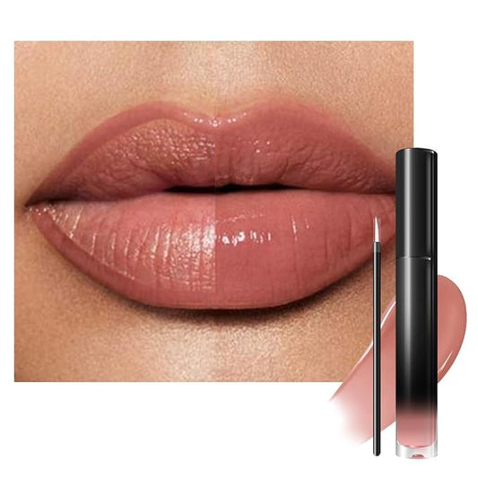 evpct Light Nude Shiny Longwear No-Budge Liquid Lip Color Lipstick Makeup, Highly Pigmented Color Instant Shine, Waterproof Long Lasting Lipstick for Women, Lip Stain Gloss with Lip Liner Brush, 03#