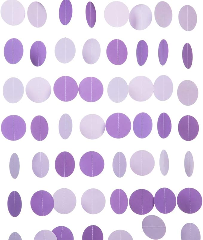 Purple Lavender Paper Garland Circle Dots Party Garland Streamer Backdrop Hanging Decorations, 2.5" in Diameter, 20 Feet in Total