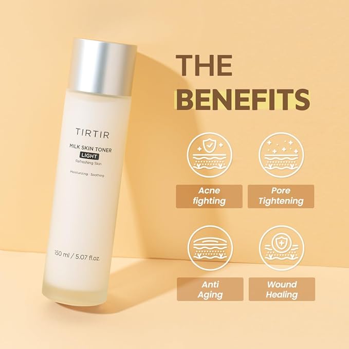 TIRTIR Milk Skin Rice Toner Light | Instant Hydration with 4% Niacinamide, Pantenol, Lightweight, Pore-Tightening, Vegan, Acne-Prone, Oily Skin, Fungal Acne Safe, Korean Skin Care, 5.07 Fl Oz