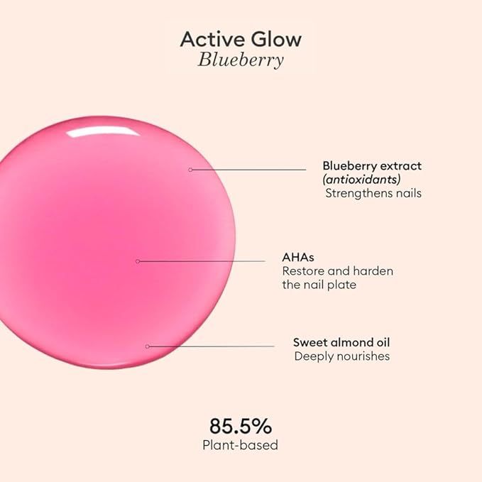 Manucurist Active Glow Blueberry All-in-One Perfecter Nail Polish & Care - No Lamp - Vegan & Made in France Ultra-Glowy Rose Mirror-Like Shine - Nail Concealer & Care - Plant-Based Ingredients