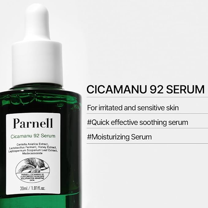 Parnell Cicamanu 92 Serum (1.01 Fl Oz) 30ml | Melatonin, Centella Asiatica | Ceramide for Overnight Recovery & Soothing Irritated Skin | Targets Hyperpigmentation & Deep Hydration | Korean Skin Care