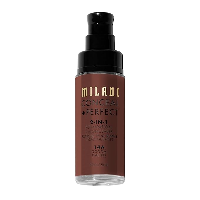 Milani Conceal + Perfect 2-in-1 Foundation + Concealer for a Flawless Complexion, Under Eye Corrector, Cover Redness and Imperfections, Waterproof and Sweatproof - Cocoa