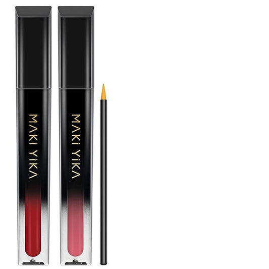 MAKI YIKA 2Pcs Matte Liquid Lipstick Set MVP Red Nude Lipstick Long Lasting Smudgeproof Transfer Proof Lip Makeup, MVPRed/Nude