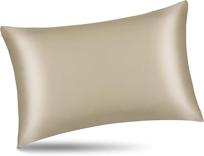 Standard Size Silk Pillowcase ALASKA BEAR Random Color Silk Scrunchie Gift Set for Beauty Sleep (1, Beige)