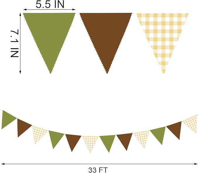 33 Ft Forest Party Hanging Banner Decoration Green Pennant Plaid Triangle Flag Fabric Bunting Garland for Birthday Wedding Baby Shower Party Supplies