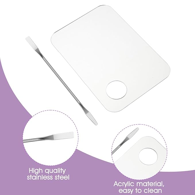 3Pcs Acrylic Makeup Palette Makeup Mixing Tray with Makeups Spatula Metal Mirror for Beauty Salon Color Cream Liquid Foundation Mixing Palette Eye Shadow Lipsticks Nail Art