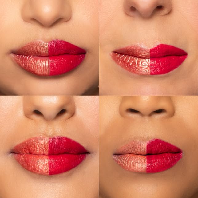 ShikSona Full Coverage Split Bullet Matte Lipstick | Vegan | Gluten, Paraben and Cruelty Free, Creamy Lipstick in a Shimmer Peach/Cherry Red-Pink Matte combo (Working Vacation)